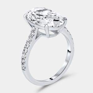 Pre Owned 5.30 cts Oval Brilliant and Round Lab Grown Diamonds 18k White Gold Ring Size 52