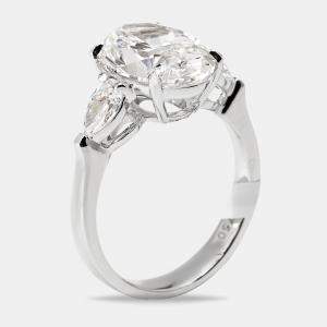 Pre Owned 4.00 cts Oval Brilliant and Pear Lab Grown Diamonds 18k White Gold Ring Size 54