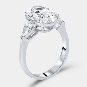 Pre Owned 4.00 cts Oval Brilliant and Pear Lab Grown Diamonds 18k White Gold Ring Size 54