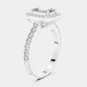 Pre Owned 1.65 cts Center Emerald Cut 18k White Gold Solitaire Lab Grown Diamond Ring Size 53