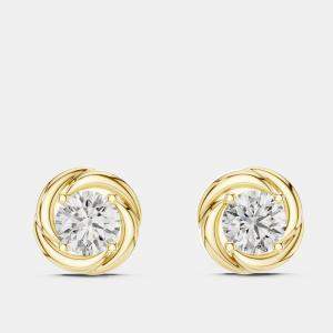 Pre Owned 1.00 cts Round 18k Yellow Gold Fancy Lab Grown Diamond Solitaire Single Stud Earrings