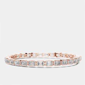 Pre Owned 9.00 cts Emerald Cut 18k Rose Gold Lab Grown Diamond Tennis Bracelet 16 cm