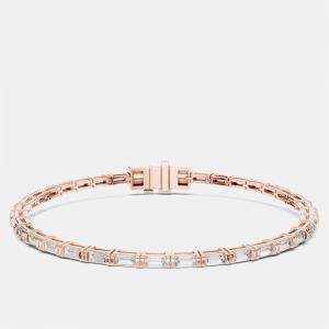 Pre Owned 3.00 cts Emerald Cut 18k Rose Gold Lab Grown Diamond Tennis Bracelet 16 cm
