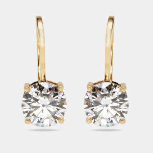 Pre Owned 2 cts Round Lab Grown Diamond 18k Yellow Gold Earrings