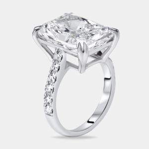 Pre Owned 10.3 cts Radiant Trapezoid Lab Grown Diamond 18k White Gold Ring Size 53