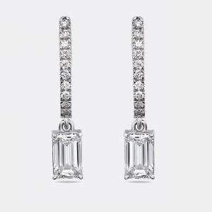 Pre Owned 2.3 cts Emerald Cut Round Lab Grown Diamonds 18k White Gold Earrings