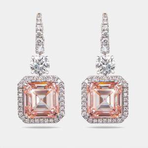 Pre Owned 23.4 cts Pink Asscher Cut Round Lab Grown Diamonds 18k White Gold Earrings