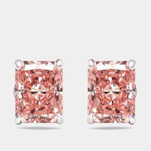 Pre Owned 6 cts Pink Radiant Lab Grown Diamonds 18k White Gold Earrings