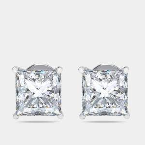 Pre Owned 7.00 cts Princess Lab Grown Diamonds 18k White Gold Earrings