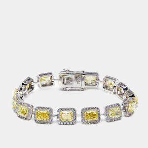 Pre Owned 18.4 cts Intense Yellow Radiant Round Lab Grown Diamonds 18k White Gold Bracelet