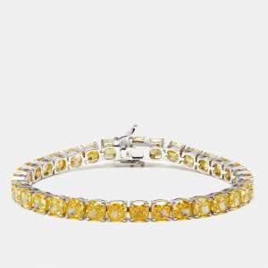 Pre Owned 27 cts Intense Yellow Cushion Lab Grown Diamonds 18k White Gold Bracelet