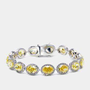 Pre Owned 21.00 cts Intense Yellow Oval Round Lab Grown Diamonds 18k White Gold Bracelet