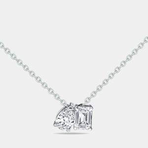 Pre Owned 0.90 cts Pear Emerald Cut Lab Grown Diamonds 18k White Gold Necklace