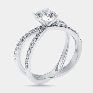 Pre Owned 1.4 cts Round Lab Grown Diamonds 18k White Gold Ring Size 50