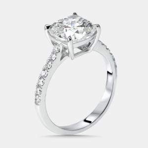 Pre Owned 3.2 cts Cushion, Round Lab Grown Diamonds 18k White Gold Ring Size 51