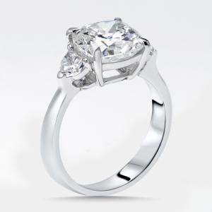 Pre Owned 3.5 cts Cushion, Halfmoon Lab Grown Diamonds 18k White Gold Ring Size 51