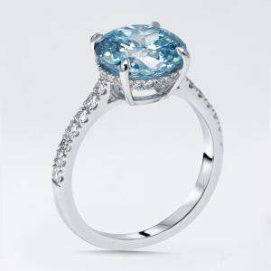 Pre Owned 3.5 cts Blue Round Lab Grown Diamonds 18k White Gold Ring Size 51