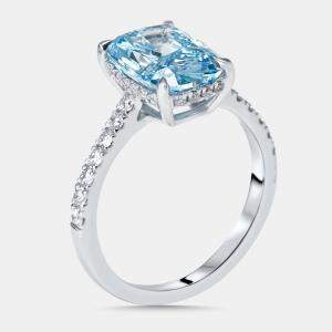 Pre Owned 3.4 cts Vivid Blue Radiant, Round Lab Grown Diamonds 18k White Gold Ring Size 51
