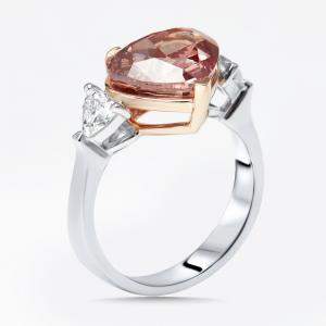 Pre Owned 4.7 cts Fancy Red Pear, Trillion Lab Grown Diamonds 18k Two Tone Gold Ring Size 51