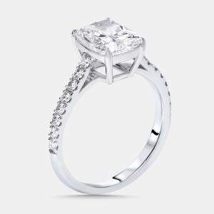 Pre Owned 2.3 cts Cushion, Round Lab Grown Diamonds 18k White Gold Ring Size 51