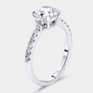 Pre Owned 3.3 cts Cushion, Round Lab Grown Diamonds 18k White Gold Ring Size 51
