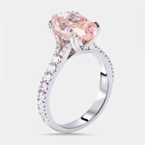 Pre Owned 4.8 cts Pink Oval, Round Lab Grown Diamonds 18k White Gold Ring Size 51