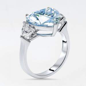 Pre Owned 6 cts VIvid Blue Heart, Trillion Lab Grown Diamonds 18k White Gold Ring Size 52