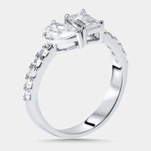 Pre Owned 1.35 cts Pear, Emerald, Round Lab Grown Diamonds 18k White Gold Ring Size 52