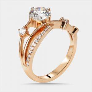 Pre Owned 1.35 cts Round Lab Grown Diamonds 18k Rose Gold Ring Size 52