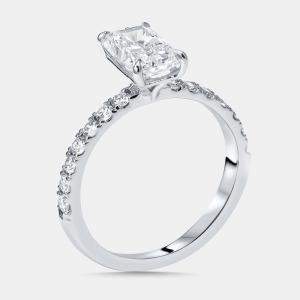 Pre Owned 1.8 cts Radiant, Round Lab Grown Diamonds 18k White Gold Ring Size 52