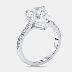 Pre Owned 4 cts Pear, Round Lab Grown Diamonds 18k White Gold Ring Size 52