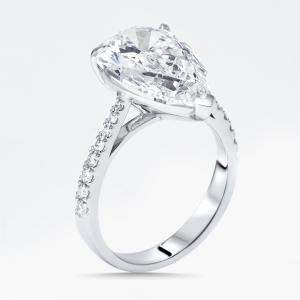 Pre Owned 6.2 cts Pear, Round Lab Grown Diamonds 18k White Gold Ring Size 52