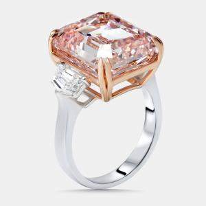Pre Owned 15 cts Pink Emerald Cut, Halfmoon Lab Grown Diamonds 18k Two Tone Gold Ring Size 52
