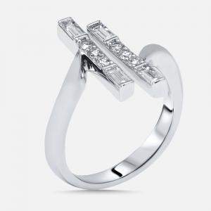 Pre Owned 0.66 cts Round, Emerald cut Lab Grown Diamonds 18k White Gold Ring Size 52