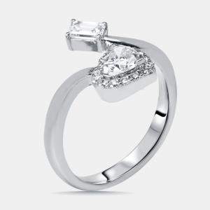 Pre Owned 1 cts Heart, Emerald Cut, Round Lab Grown Diamonds 18k White Gold Ring Size 52