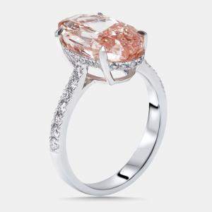 Pre Owned 5.5 cts Pink Oval, Round Lab Grown Diamonds 18k White Gold Ring Size 52
