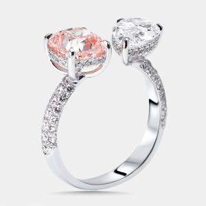 Pre Owned 4.3 cts Pink Cushion, Pear, Round Lab Grown Diamonds 18k White Gold Ring Size 52