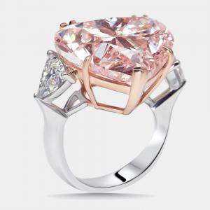 Pre Owned 24.95 cts Pink Heart, Trillion Lab Grown Diamonds 18k Two Tone Gold Ring Size 55