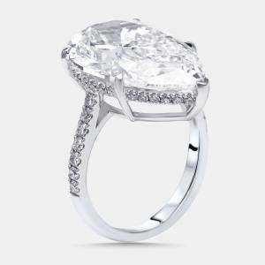 Pre Owned 10.5 cts Pear, Round Lab Grown Diamonds 18k White Gold Ring Size 55