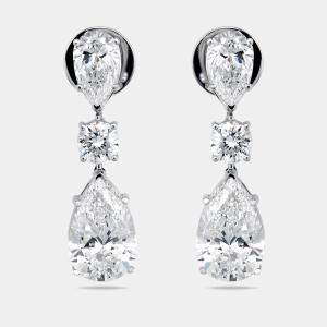 Pre Owned 10 cts Pear Round Lab Grown Diamond 18k White Gold Earrings