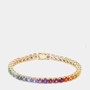 Pre Owned 14 cts Rainbow Sapphire Round Cut Gemstones 18k Yellow Gold Tennis Bracelet