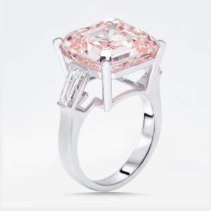 Pre Owned 13 cts Pink Asscher, Trapezoid Lab Grown Diamonds 18k White Gold Ring Size 51