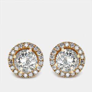 Pre Owned 1.4 cts Round Lab Grown Diamonds 18k Yellow Gold Earrings