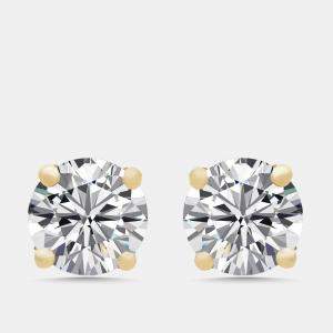 مملوكة مسبقًا أقراط ألماس مزروع معملياً قطع دائري 1 قيراط من الذهب الأصفر عيار 18