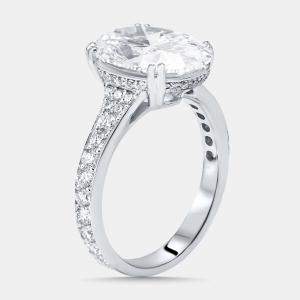 Pre Owned 6.04 cts Oval Lab Grown Diamond 18K White Gold Ring Size 54