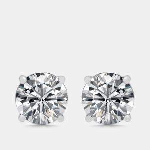 Pre Owned 2.02 cts Round Lab Grown Diamond 18K White Gold Push Back Earring