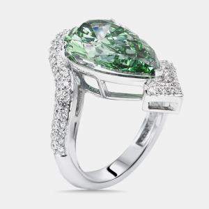 Pre Owned 8.5 cts Pear, Round Lab Grown Diamonds 18k White Gold Ring Size 51