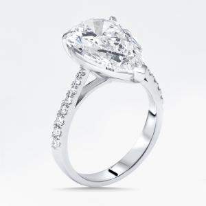 Pre Owned 4.5 cts Pear, Round Lab Grown Diamonds 18k White Gold Ring Size 51