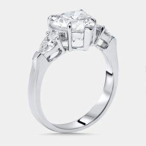 Pre Owned 3 cts Heart, Pear Lab Grown Diamonds 18k White Gold Ring Size 51