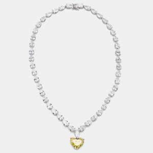 Pre Owned قلادة ذهب أبيض عيار 18 وماسة مختبرية على شكل كمثرى وقلب وزنها 57.02 قيراط